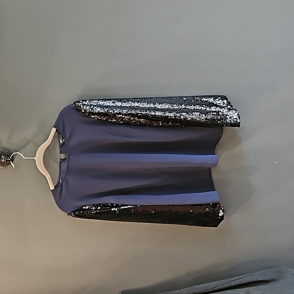 J.Crew navy blue party top with sequin sleeves